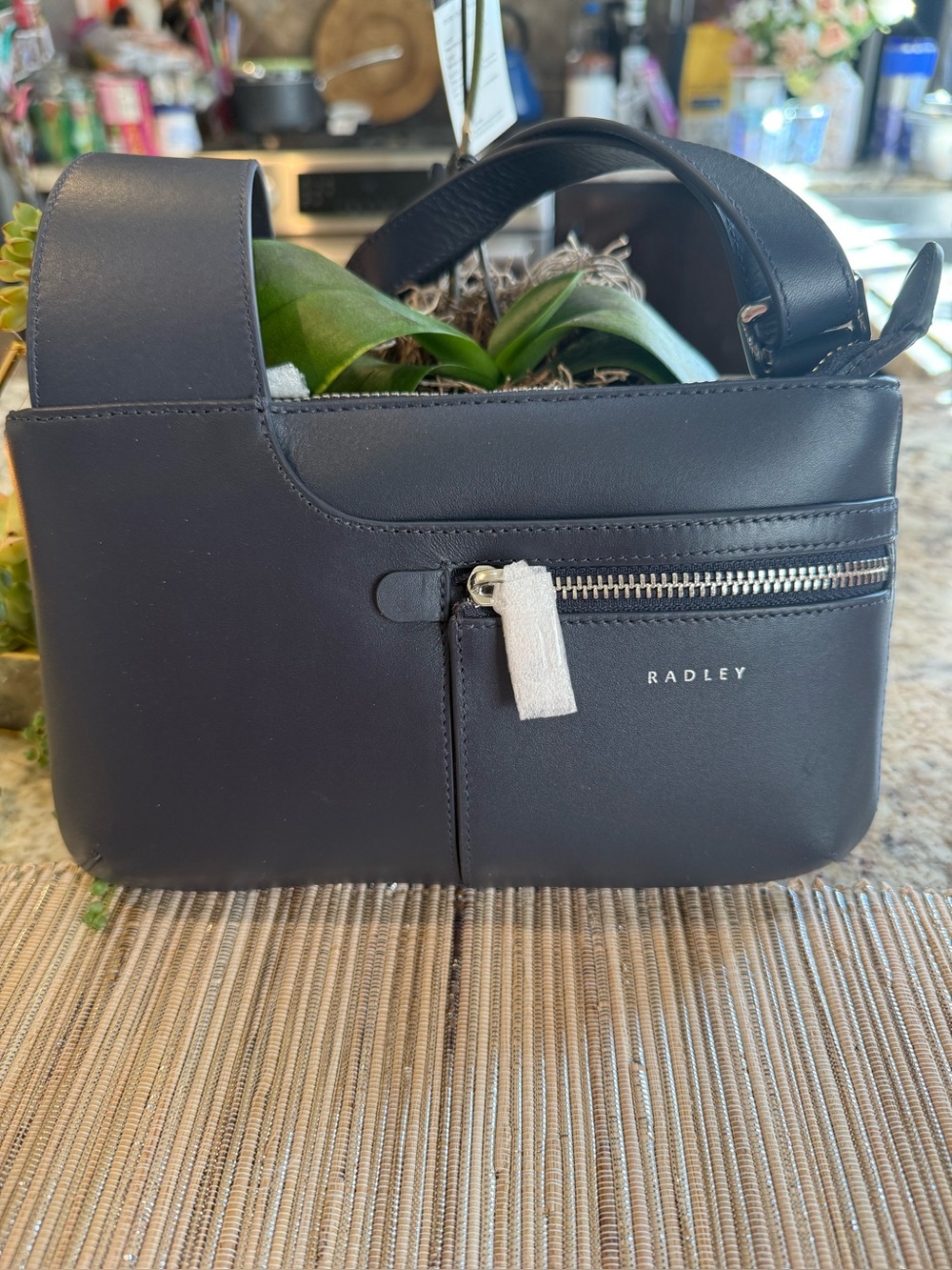 NEW RADLEY LONDON Leather Pockets Mini Ziptop Cross Body Bag In Dark Blue